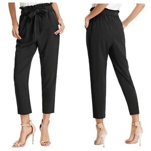 GRACE KARIN Black Cropped Paper Bag Waist Pants with Pockets Size Medium